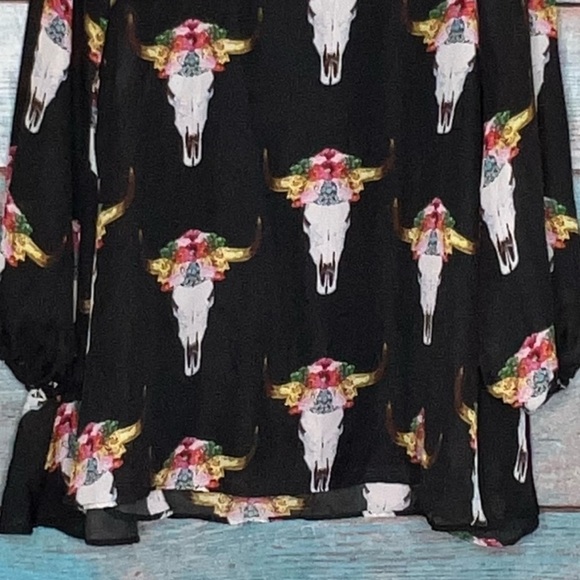 Show Me Your MuMu Tunic Top S Jamie Bull Floral Print Black Button - Picture 8 of 11